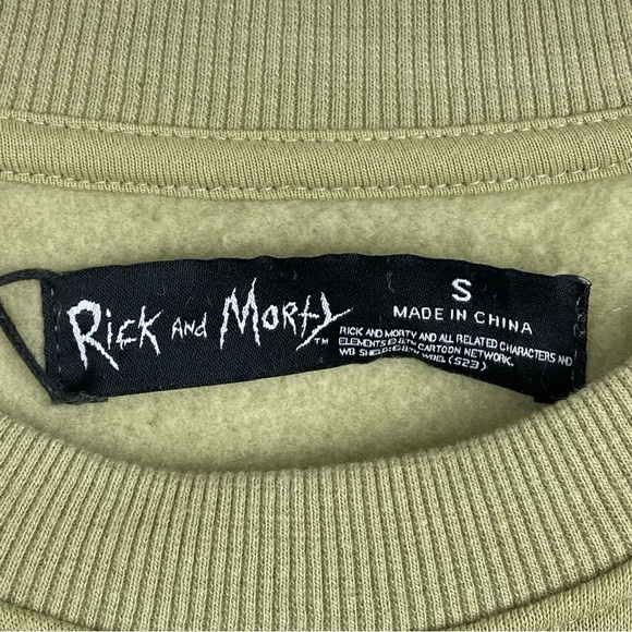 NWT Rick and Morty Pullover Sweatshirt Sz S Olive Green Cartoon Hip Hop Street - Picture 2 of 13